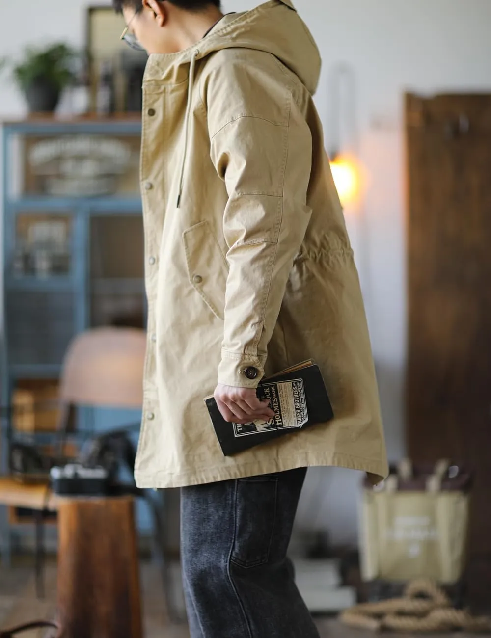 Men's Hooded Parka M51 Military Field Jacket Fashion Fishtail Outwear Coat Windbreaker