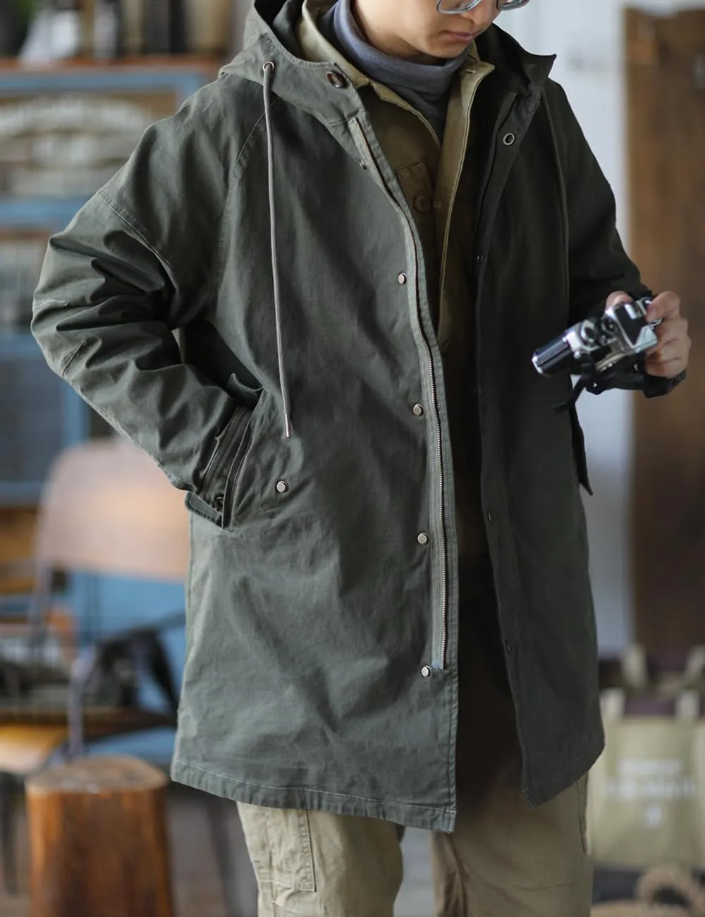 Men's Hooded Parka M51 Military Field Jacket Fashion Fishtail Outwear Coat Windbreaker