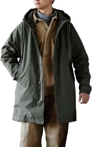 Men's Hooded Parka M51 Military Field Jacket Fashion Fishtail Outwear Coat Windbreaker
