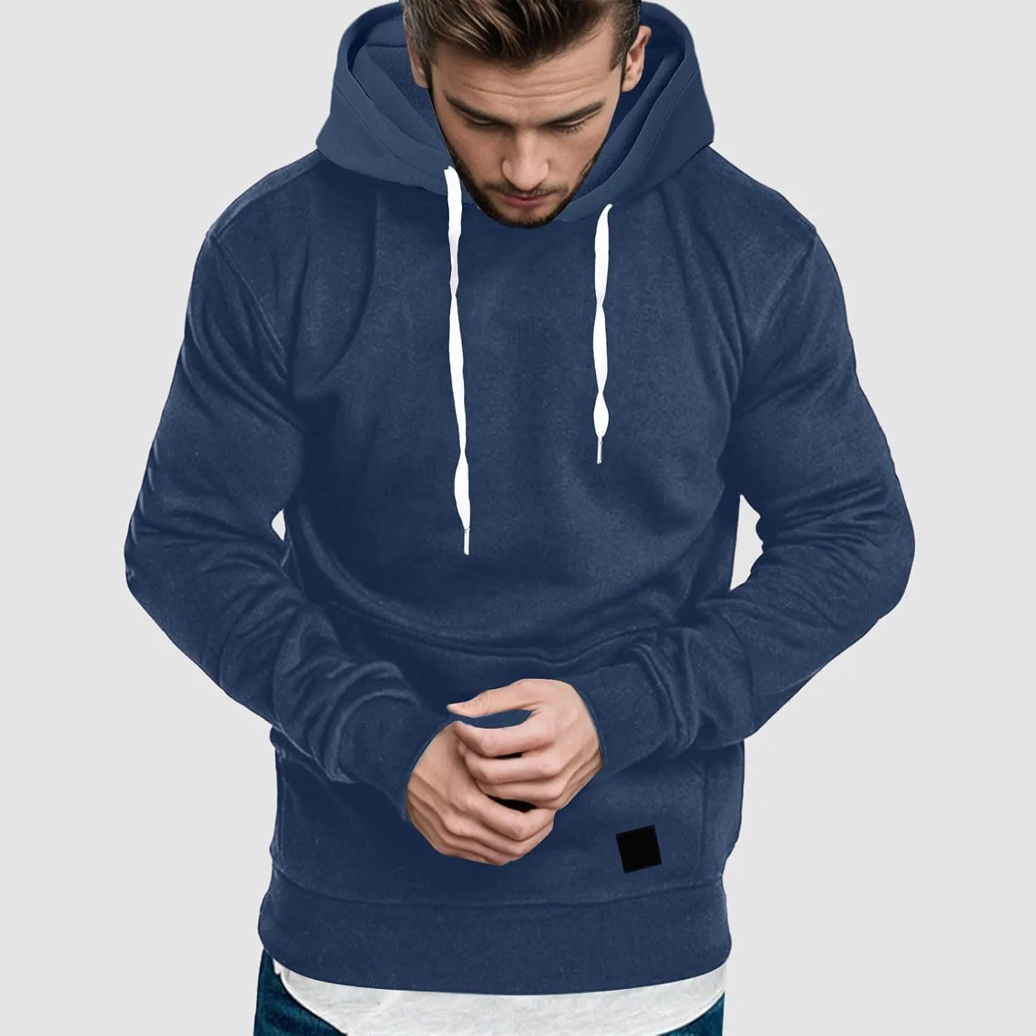 Mens Hoodies,Men's Slim Fit Long Sleeve Lightweight Zip-up Solid Hoodie with Kanga Pocket Hooded Sweatshirts Sweaters
