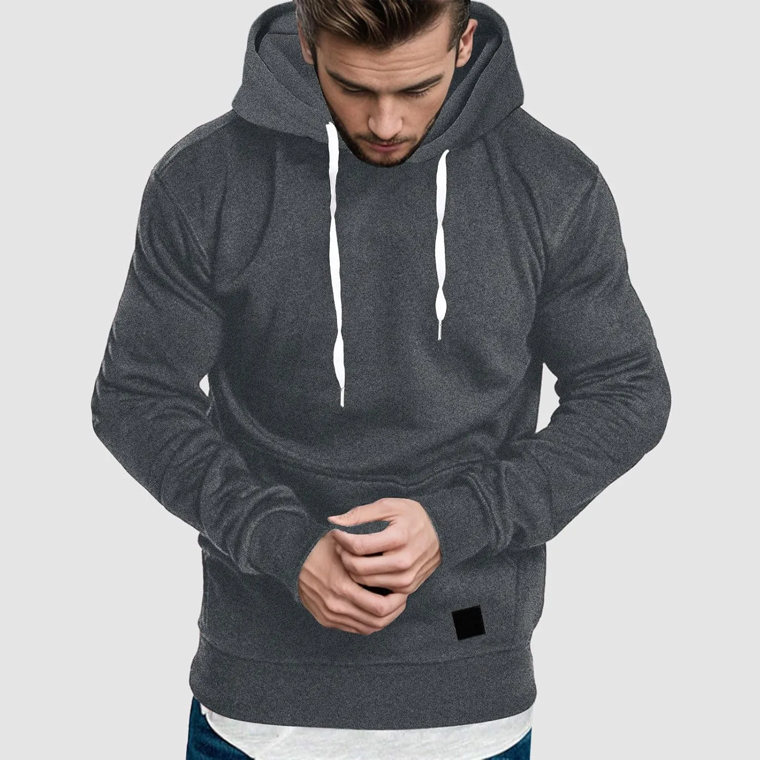 Mens Hoodies,Men's Slim Fit Long Sleeve Lightweight Zip-up Solid Hoodie with Kanga Pocket Hooded Sweatshirts Sweaters