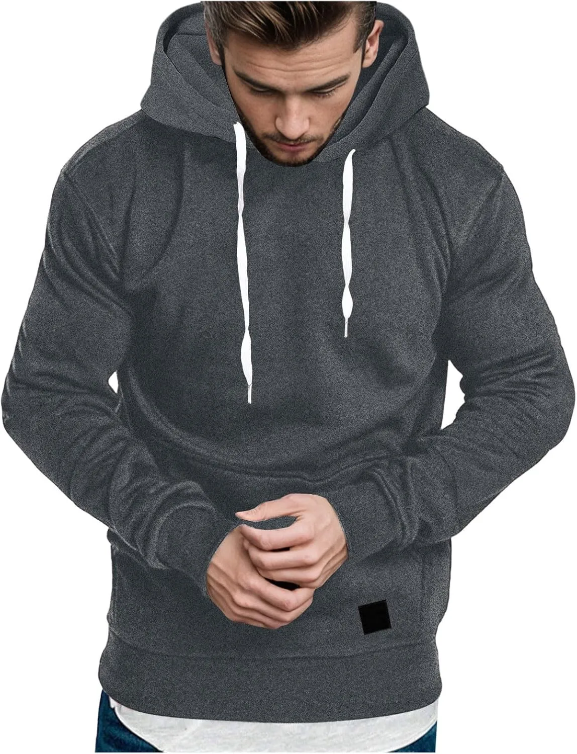 Mens Hoodies,Men's Slim Fit Long Sleeve Lightweight Zip-up Solid Hoodie with Kanga Pocket Hooded Sweatshirts Sweaters
