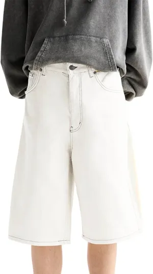 Mens Jean Shorts Summer Baggy Oversized Wide Leg Cowboy Cut Bermuda Shorts Flex Waist Classic Relaxed Fit Jean Short