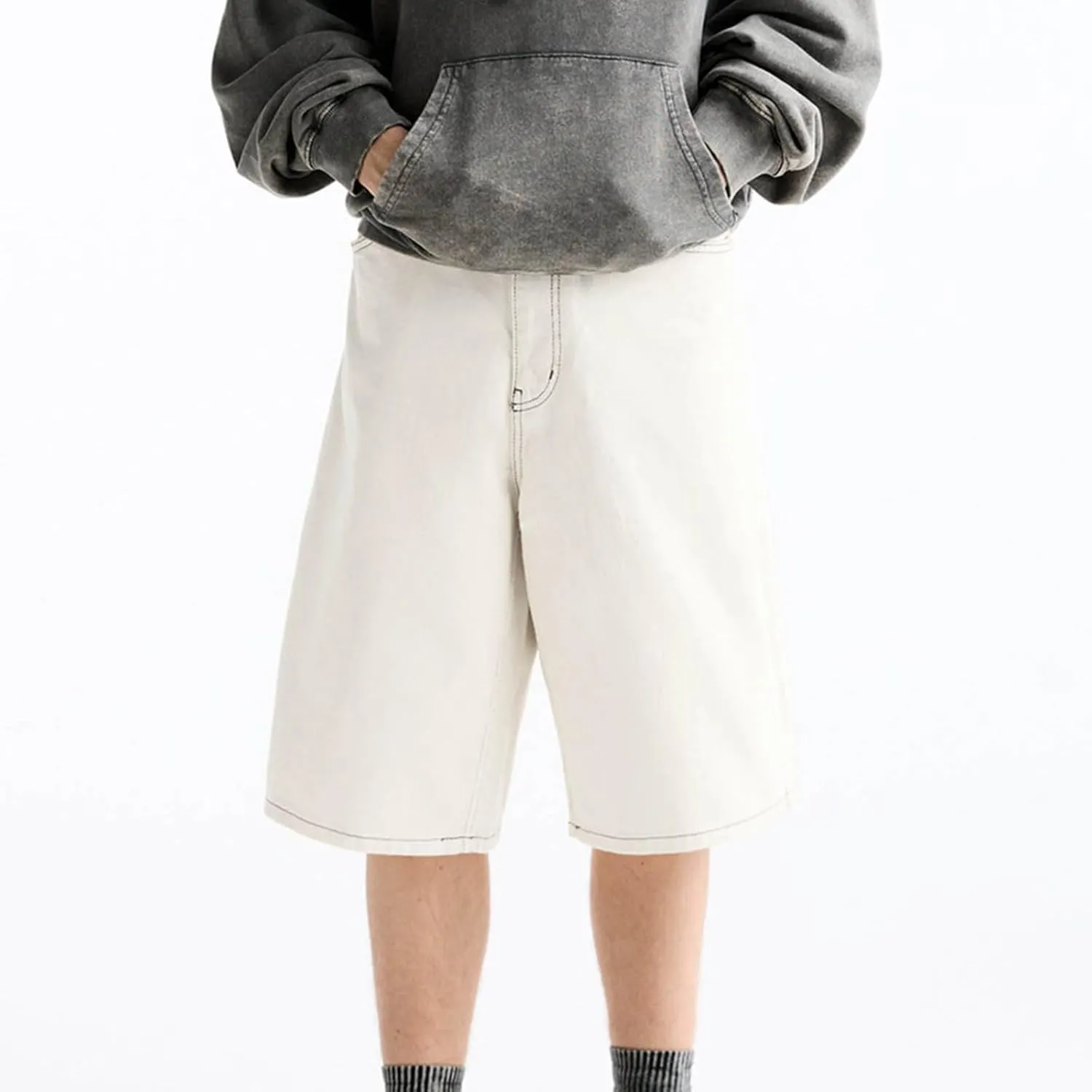 Mens Jean Shorts Summer Baggy Oversized Wide Leg Cowboy Cut Bermuda Shorts Flex Waist Classic Relaxed Fit Jean Short