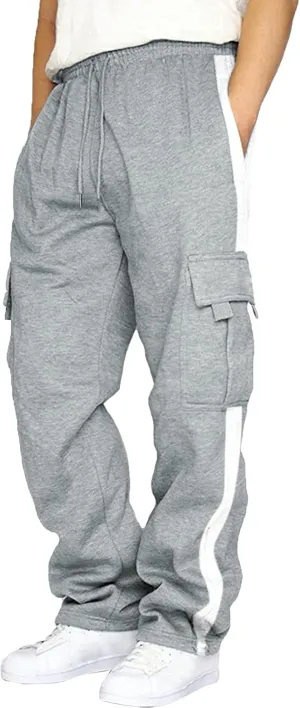 Mens Jeans Pants Men's Fleece Cargo Sweatpants Drawstring Elastic Waist Wide Leg Pant Tactical Pants Beach Yoga Trousers Skinny Chino
