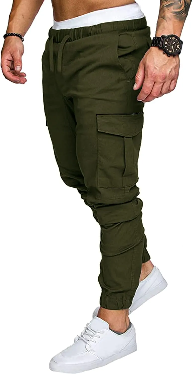 Men's Jogging Pants Cotton Fitness Drawstring Chino Cargo Pants Hiking Outdoor Twill Track Jogging Sweatpants Pants