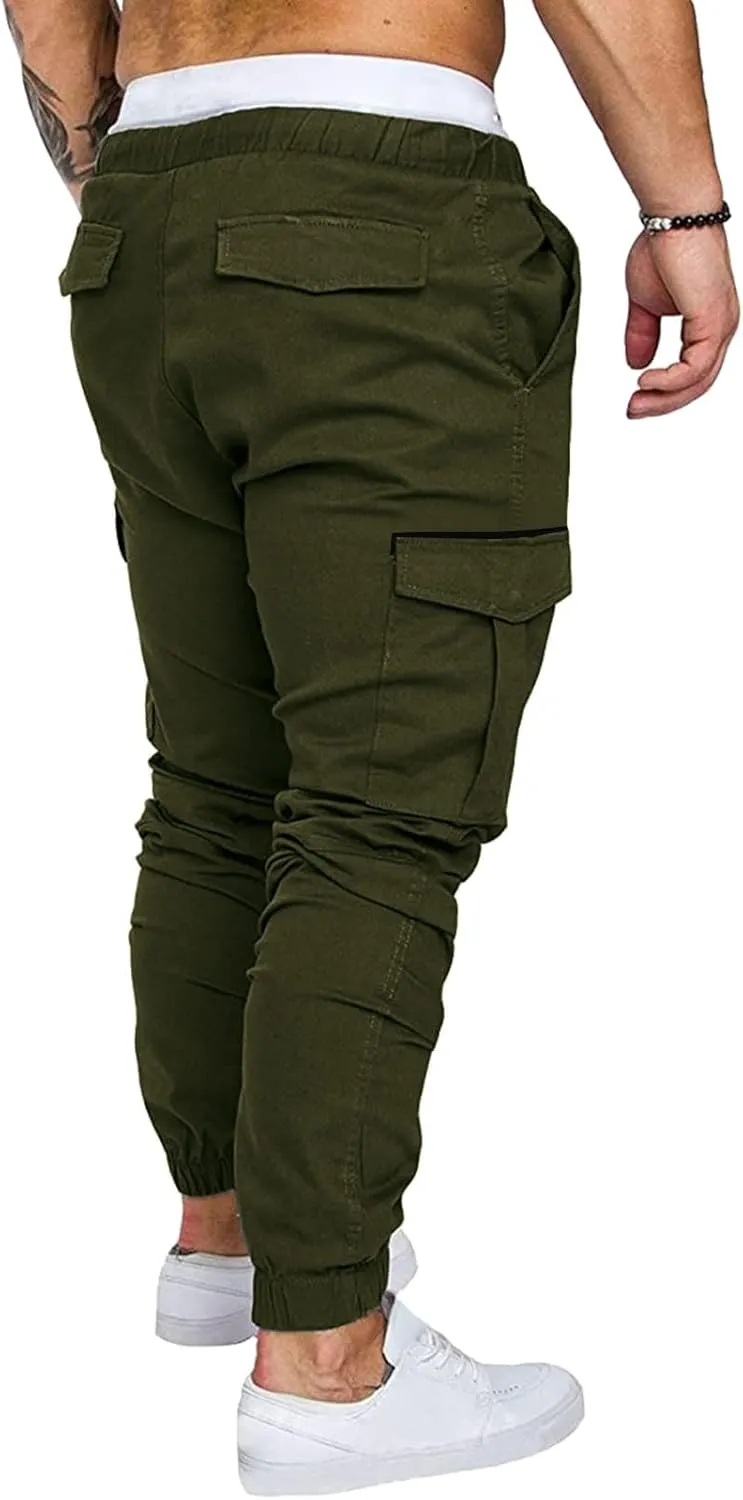 Men's Jogging Pants Cotton Fitness Drawstring Chino Cargo Pants Hiking Outdoor Twill Track Jogging Sweatpants Pants