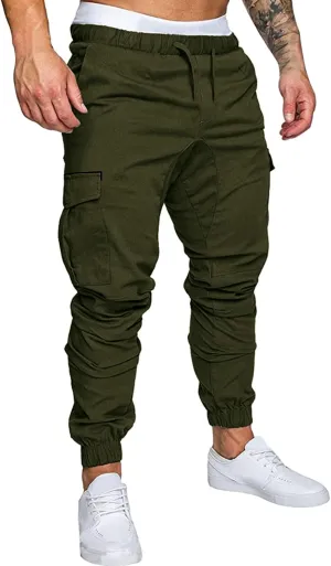 Men's Jogging Pants Cotton Fitness Drawstring Chino Cargo Pants Hiking Outdoor Twill Track Jogging Sweatpants Pants