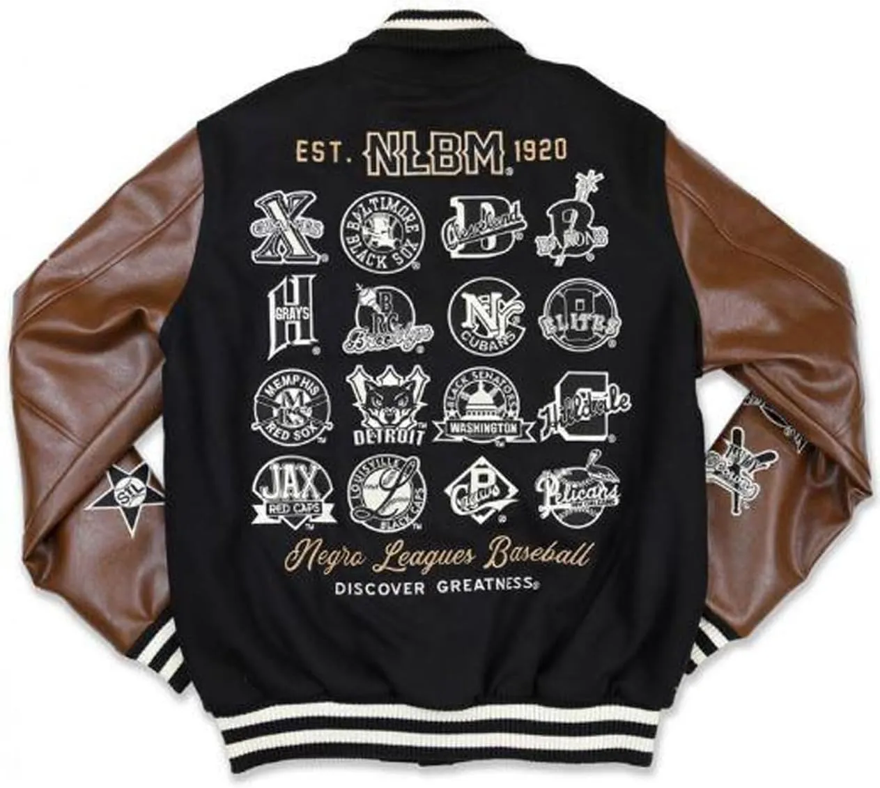 Men's League Baseball Varsity Jacket, Black With Brown