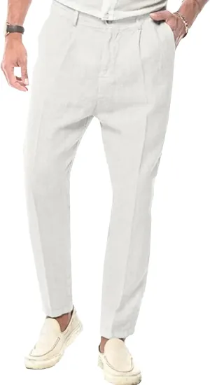 Mens Lightweight Business Trousers Casual Summer Beach Yoga Pants Slim Fit Elastic Waistband Slack