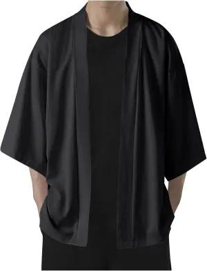 Men's Lightweight Kimono Robe Jacket Thin Ice Silk UV Sun Protection Cover Up Open Front Long Cardigan Coat Outwear