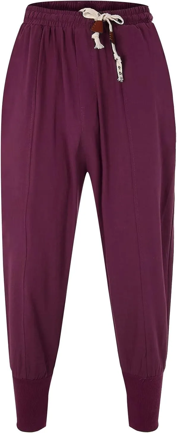 Mens Linen Drop Crotch Baggy Harem Pants Lightweight Loose Beach Drawstring Elastic Waist Yoga Trouser Hippie Joggers