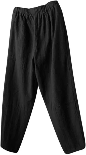 Men's Linen Pants Casual Elastic Waist Pants Breathable Lounge Pants Loose Summer Trousers Trendy Vacation Pants