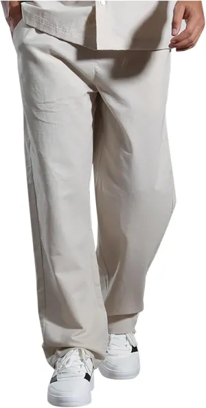 Mens Linen Pants Casual Loose Fit Straight-Legs Basic Comfy Trousers Summer Fashion Lightweight Lounge Workout Outfit