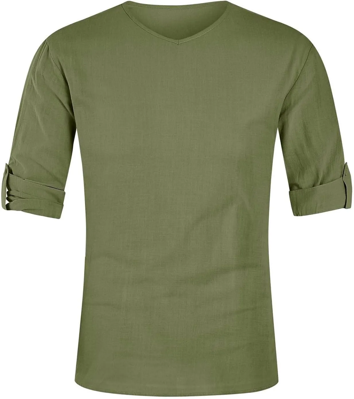 Men's Linen Shirts Casual Basic Round Neck Solid Color Cotton Tees Blouses Long Sleeve Beach Cozy Hawaiian Shirt