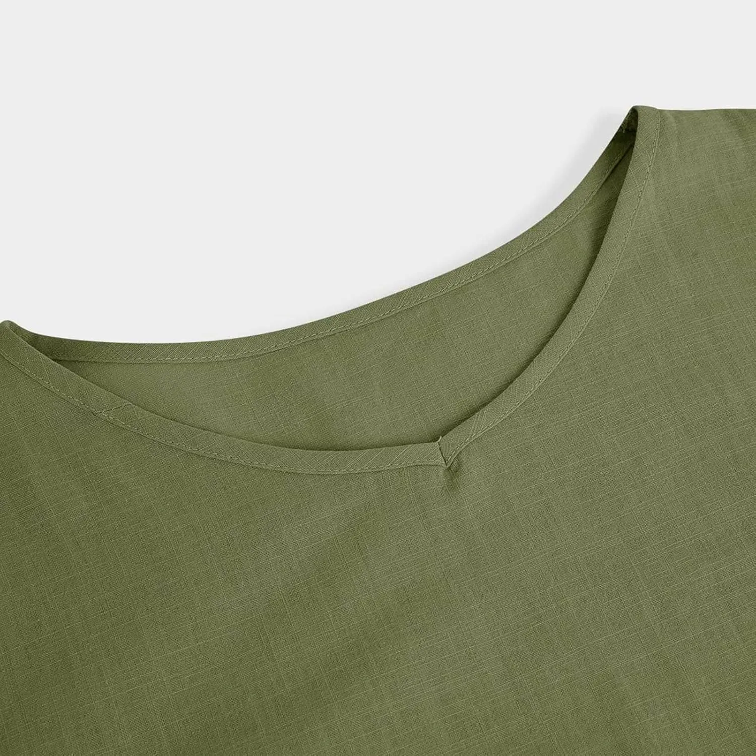 Men's Linen Shirts Casual Basic Round Neck Solid Color Cotton Tees Blouses Long Sleeve Beach Cozy Hawaiian Shirt