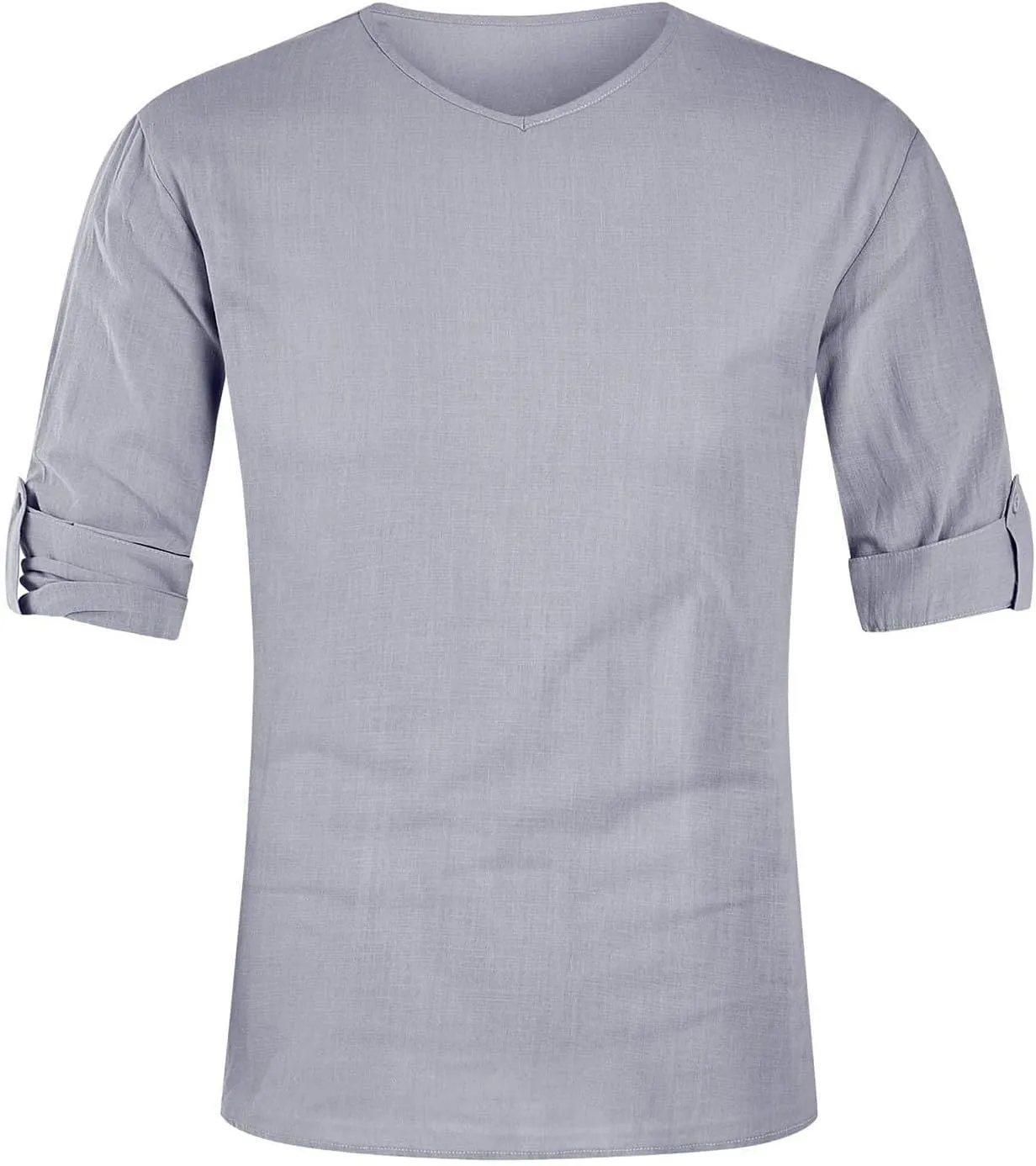 Men's Linen Shirts Casual Basic Round Neck Solid Color Cotton Tees Blouses Long Sleeve Beach Cozy Hawaiian Shirt