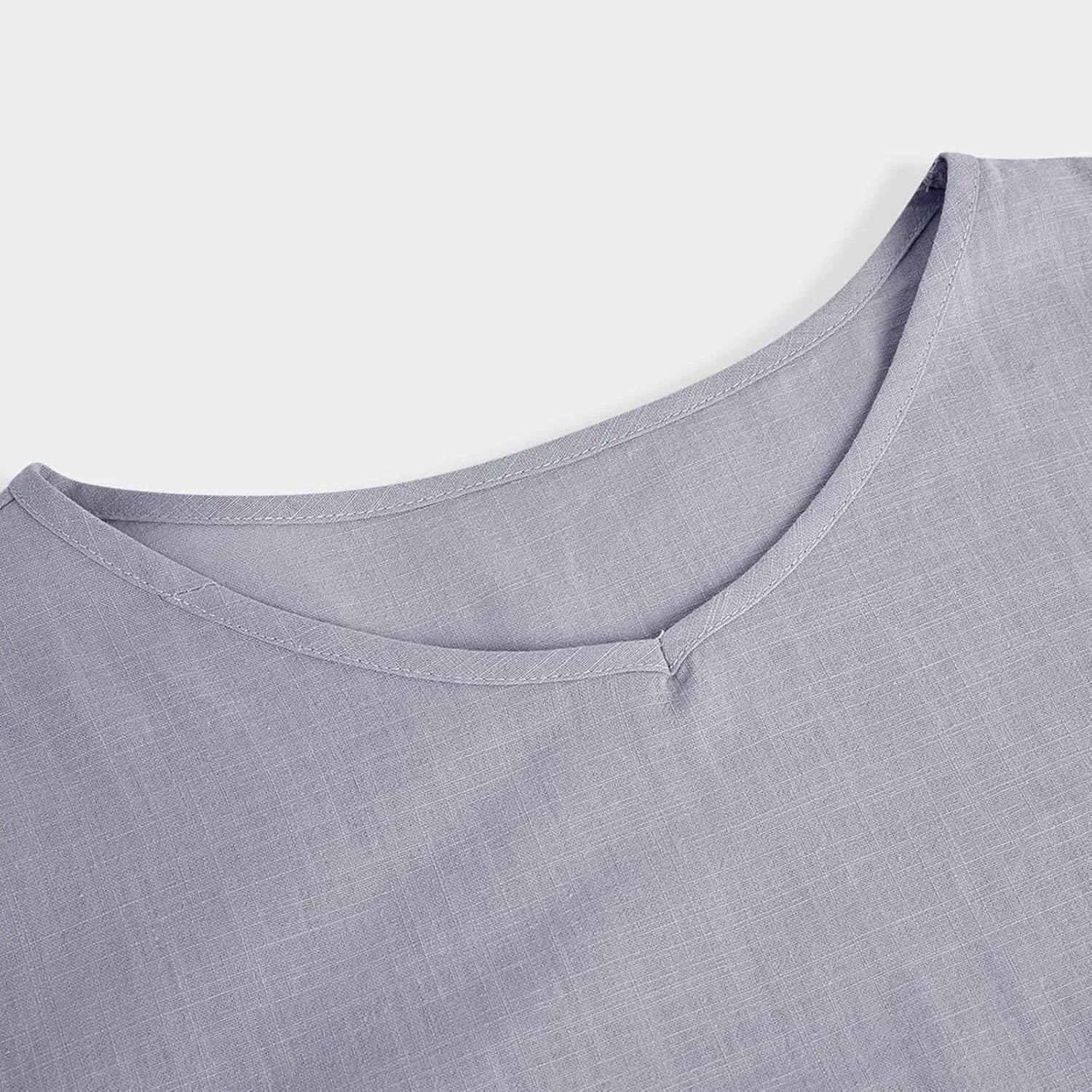 Men's Linen Shirts Casual Basic Round Neck Solid Color Cotton Tees Blouses Long Sleeve Beach Cozy Hawaiian Shirt