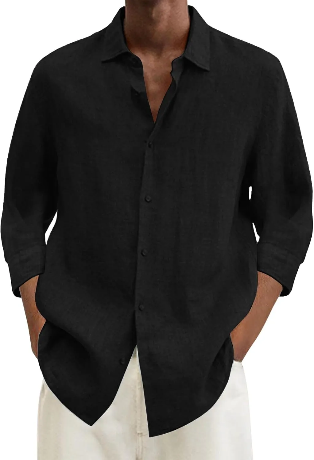 Mens Linen Shirts Long Sleeve Causal Button Down Shirt Men Summer Beach Vacation Hawaiian Shirts for Wedding Vacation