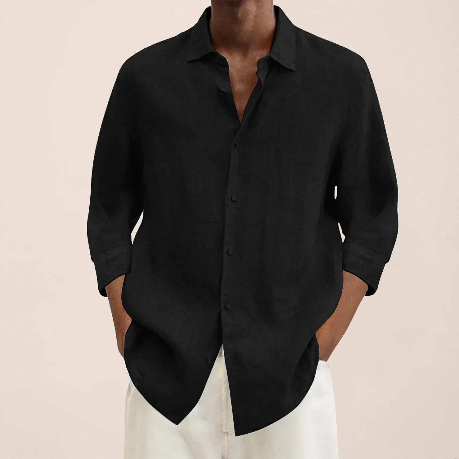 Mens Linen Shirts Long Sleeve Causal Button Down Shirt Men Summer Beach Vacation Hawaiian Shirts for Wedding Vacation