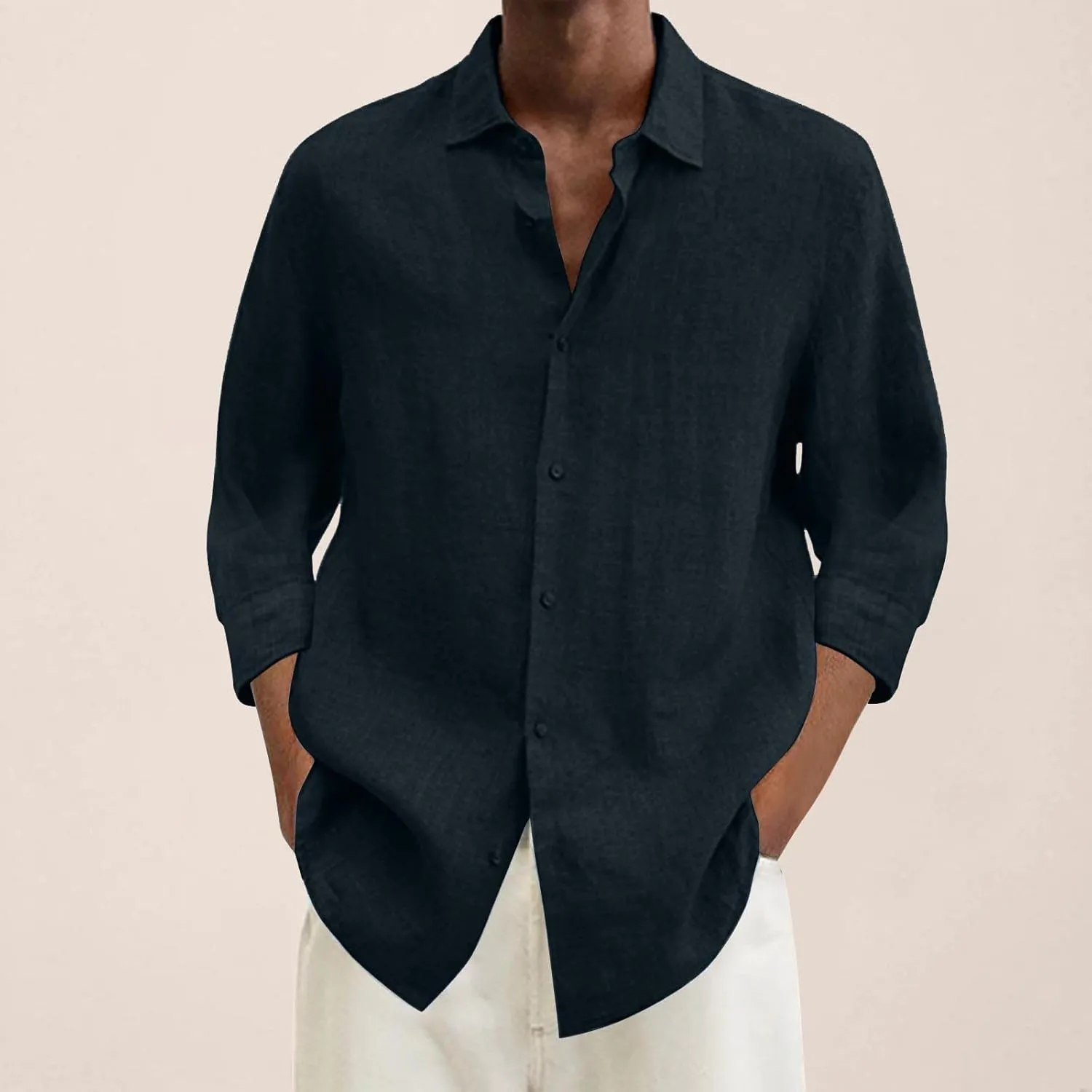 Mens Linen Shirts Long Sleeve Causal Button Down Shirt Men Summer Beach Vacation Hawaiian Shirts for Wedding Vacation