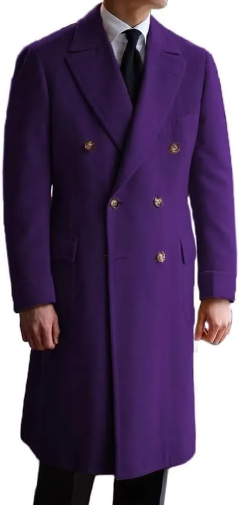 Men's Long Coat Wool Solid Double Breasted Long Trench Coat Wide Lapel For Business Wedding Overcoat ASDF21