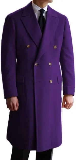 Men's Long Coat Wool Solid Double Breasted Long Trench Coat Wide Lapel For Business Wedding Overcoat ASDF21