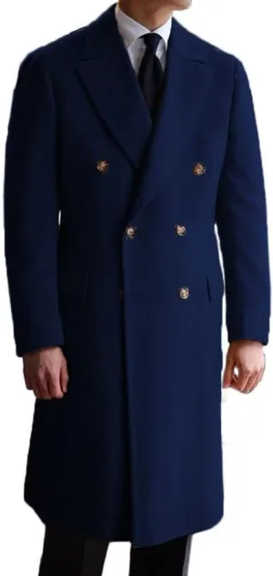 Men's Long Coat Wool Solid Double Breasted Long Trench Coat Wide Lapel For Business Wedding Overcoat ASDF21
