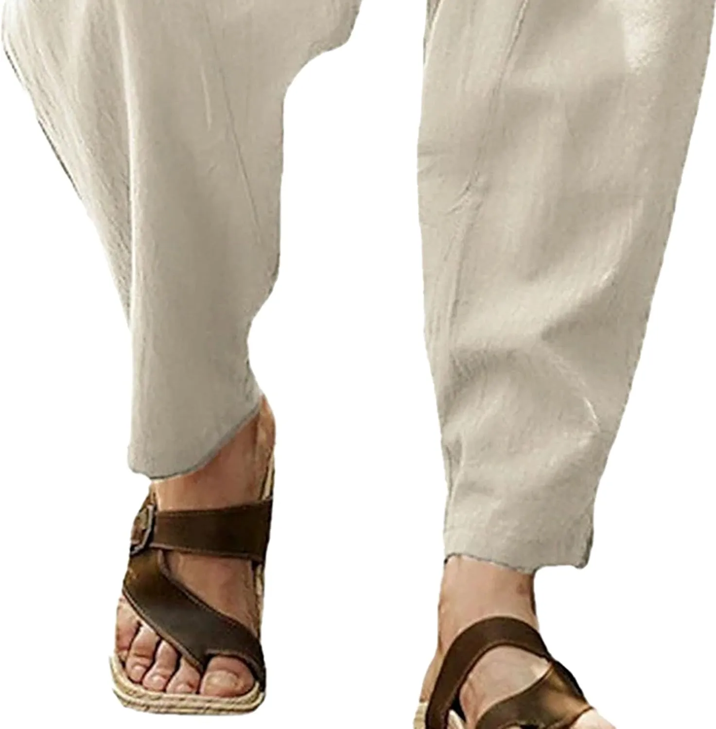 Mens Lounge Linen Pants Trendy Baggy Yoga Lightweight Slacks Casual Wide Leg Trousers with Pockets