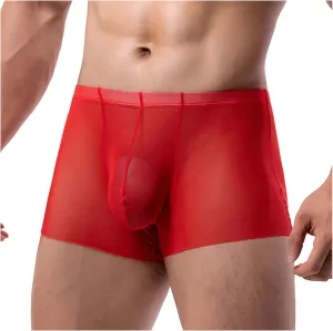 Men's Mesh Sheer Boxer Briefs Sexy Breathable Underwear Silky Comfortable Shorts