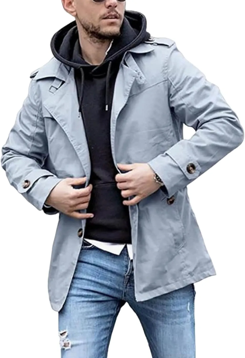 Mens Military Casual Field Jacket Outerwear Canvas Cotton Trench Coat Single Breasted Lightweight Casual Windbreaker Jacket
