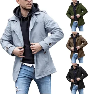 Mens Military Casual Field Jacket Outerwear Canvas Cotton Trench Coat Single Breasted Lightweight Casual Windbreaker Jacket