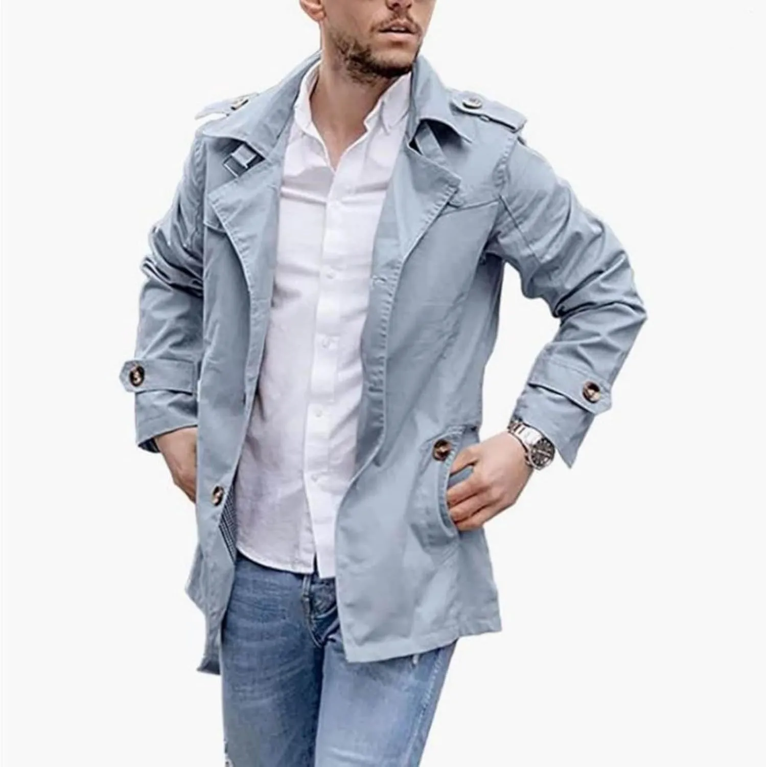 Mens Military Casual Field Jacket Outerwear Canvas Cotton Trench Coat Single Breasted Lightweight Casual Windbreaker Jacket