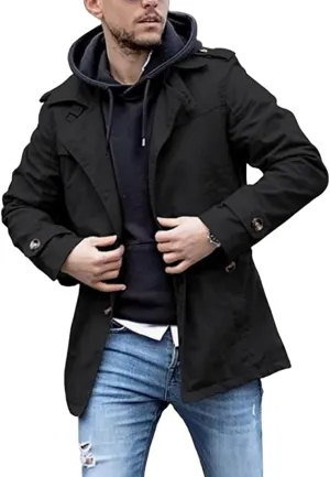 Mens Military Casual Field Jacket Outerwear Canvas Cotton Trench Coat Single Breasted Lightweight Casual Windbreaker Jacket