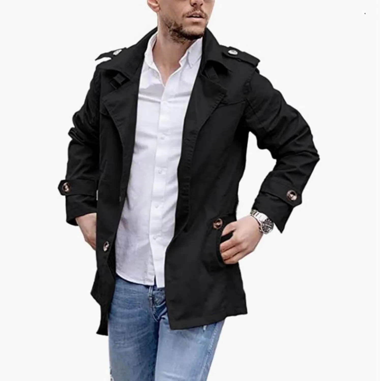 Mens Military Casual Field Jacket Outerwear Canvas Cotton Trench Coat Single Breasted Lightweight Casual Windbreaker Jacket