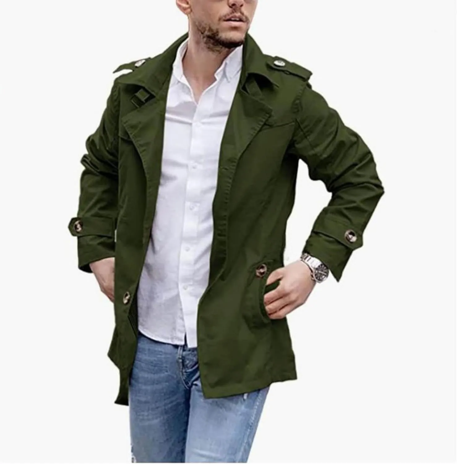 Mens Military Casual Field Jacket Outerwear Canvas Cotton Trench Coat Single Breasted Lightweight Casual Windbreaker Jacket