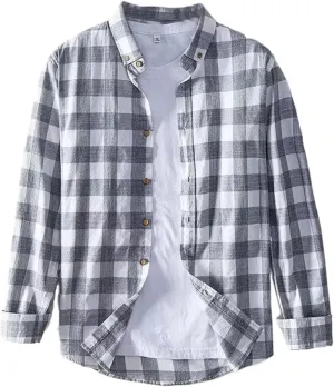 Men's Mixed Color Stripe Shirt Cotton Linen Casual Long Sleeved Plaid Shirt
