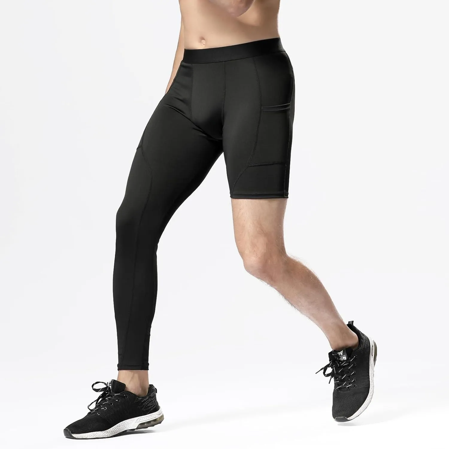 Mens One Leg Compression Pants Full Length Tight Basketball 1/2 Single Leg Long Pant Base Layer Leggings Underwear