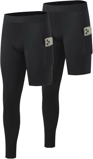 Mens One Leg Compression Pants Full Length Tight Basketball 1/2 Single Leg Long Pant Base Layer Leggings Underwear