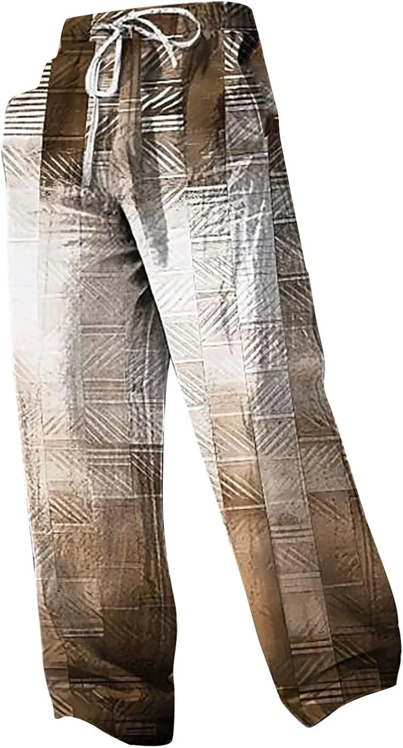 Mens Oversized Wide Leg Patchwork Long Trousers Drawstring Summer Beach Harem Pants Elastic Waist Boho Yoga Trousers
