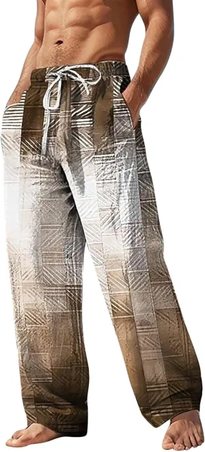 Mens Oversized Wide Leg Patchwork Long Trousers Drawstring Summer Beach Harem Pants Elastic Waist Boho Yoga Trousers