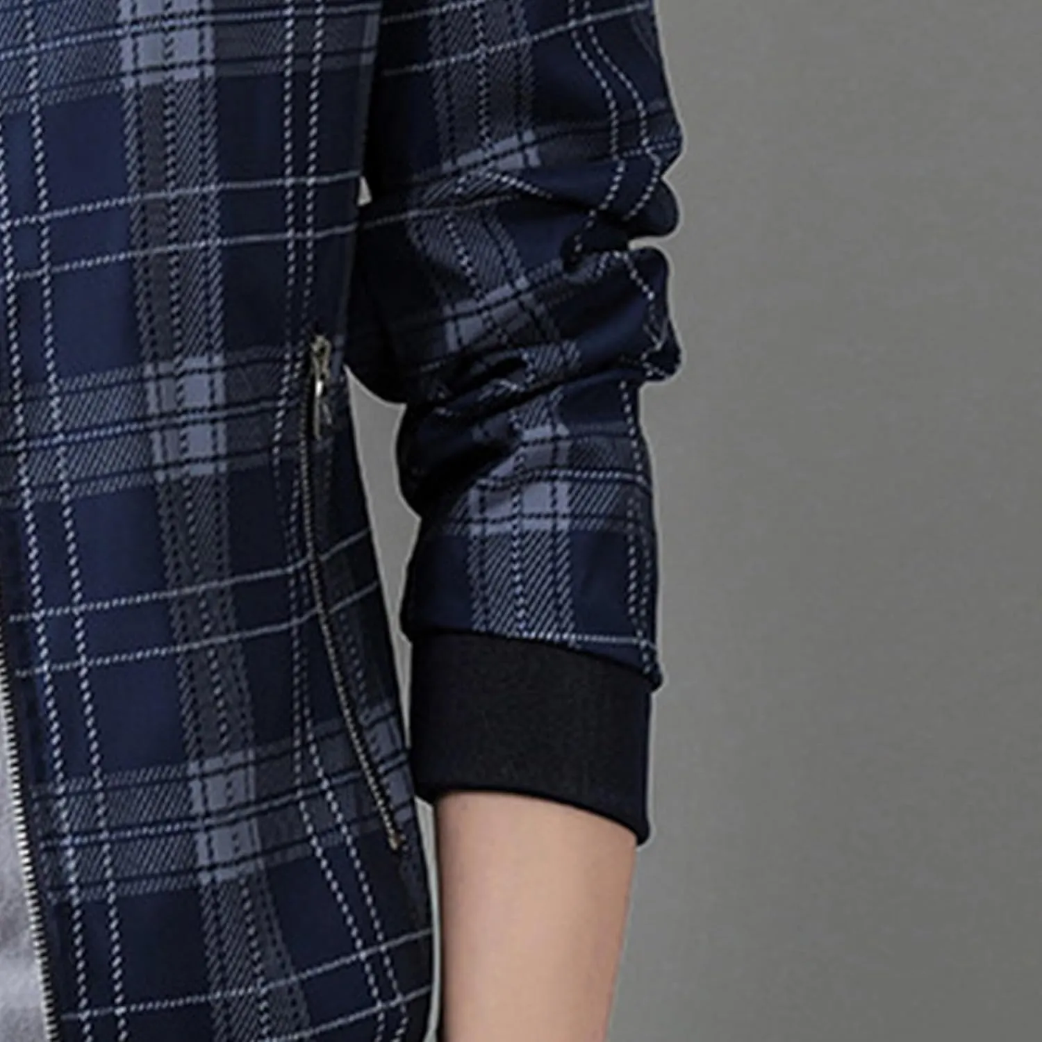 Men's Plaid Stand Collar Jacket Casual Field Windbreaker Jackets Slim Fit Cotton Baseball Bomber Coat