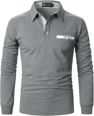 Men's Polo Shirt Long Sleeve Fashion Diagonal Strips Collar Classic Casual T-Shirt