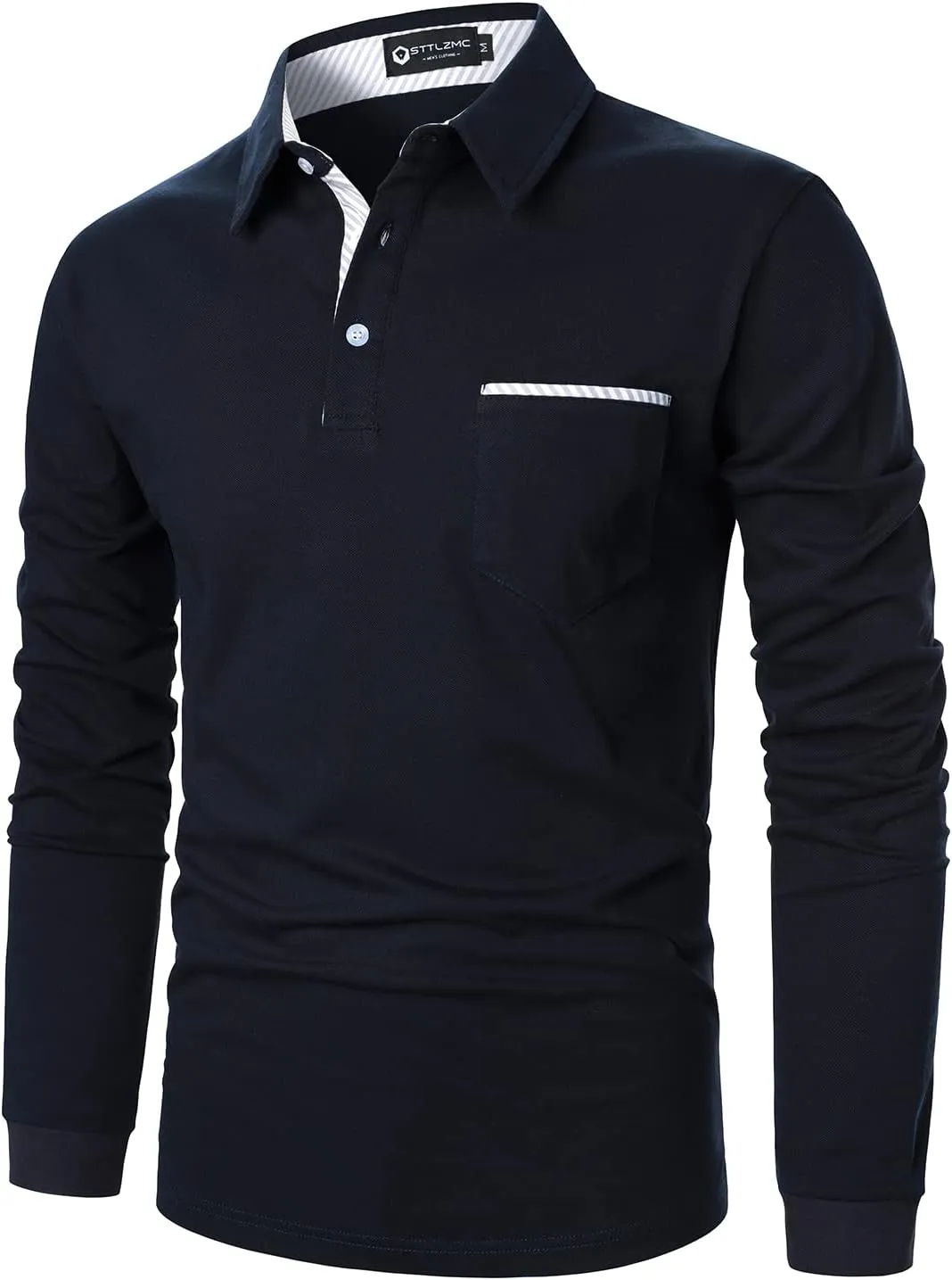 Men's Polo Shirt Long Sleeve Fashion Diagonal Strips Collar Classic Casual T-Shirt