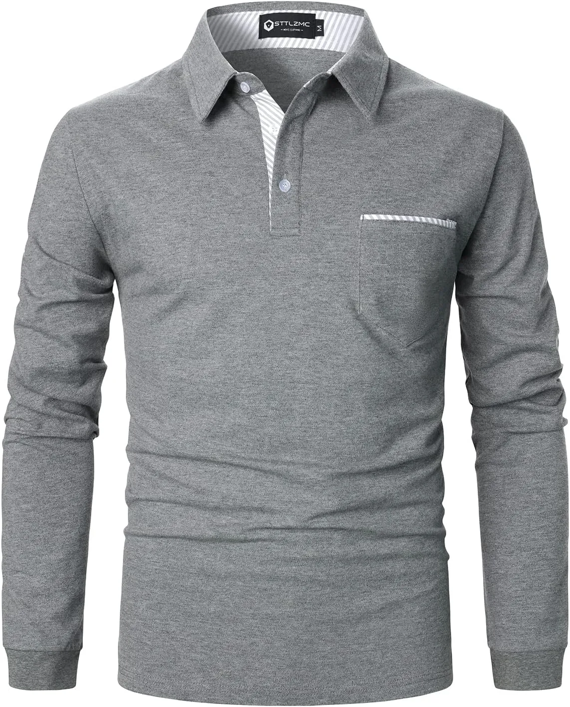 Men's Polo Shirt Long Sleeve Fashion Diagonal Strips Collar Classic Casual T-Shirt