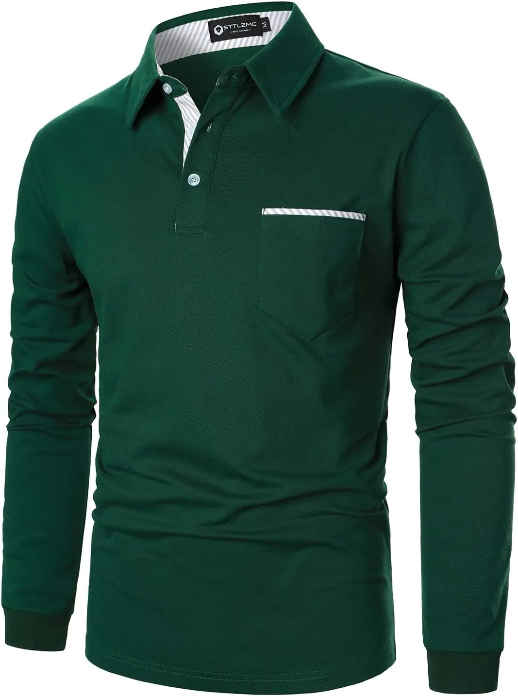Men's Polo Shirt Long Sleeve Fashion Diagonal Strips Collar Classic Casual T-Shirt