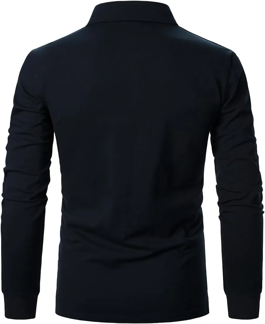 Men's Polo Shirt Long Sleeve Fashion Diagonal Strips Collar Classic Casual T-Shirt