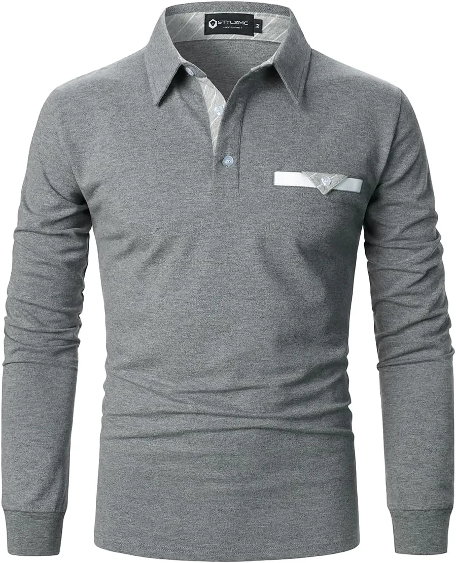 Men's Polo Shirt Long Sleeve Fashion Diagonal Strips Collar Classic Casual T-Shirt