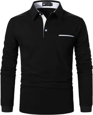 Men's Polo Shirt Long Sleeve Fashion Diagonal Strips Collar Classic Casual T-Shirt