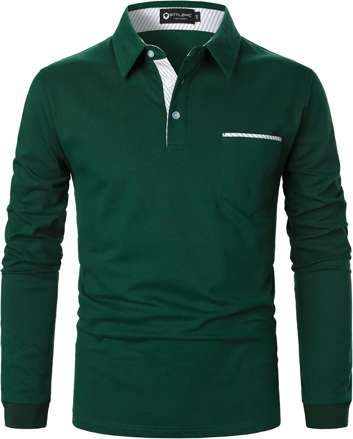 Men's Polo Shirt Long Sleeve Fashion Diagonal Strips Collar Classic Casual T-Shirt